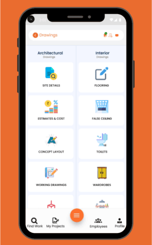 Drawings organised by category in the ConstructOye mobile app